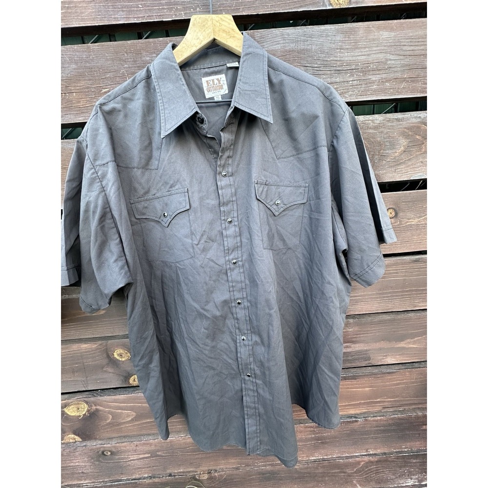 Vintage Ely Cattleman Shirt Mens Black Pearl Snap Western‎ 2XLarge Cowboy